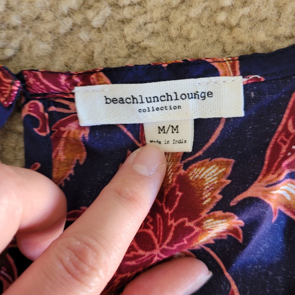 BeachLunchLounge Women's Blue Floral Patterned Bell Sleeve Blouse. Size‎ M - Picture 5 of 8